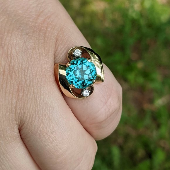 14k Gold Aqua Tourmaline Ring - Picture 8 of 8